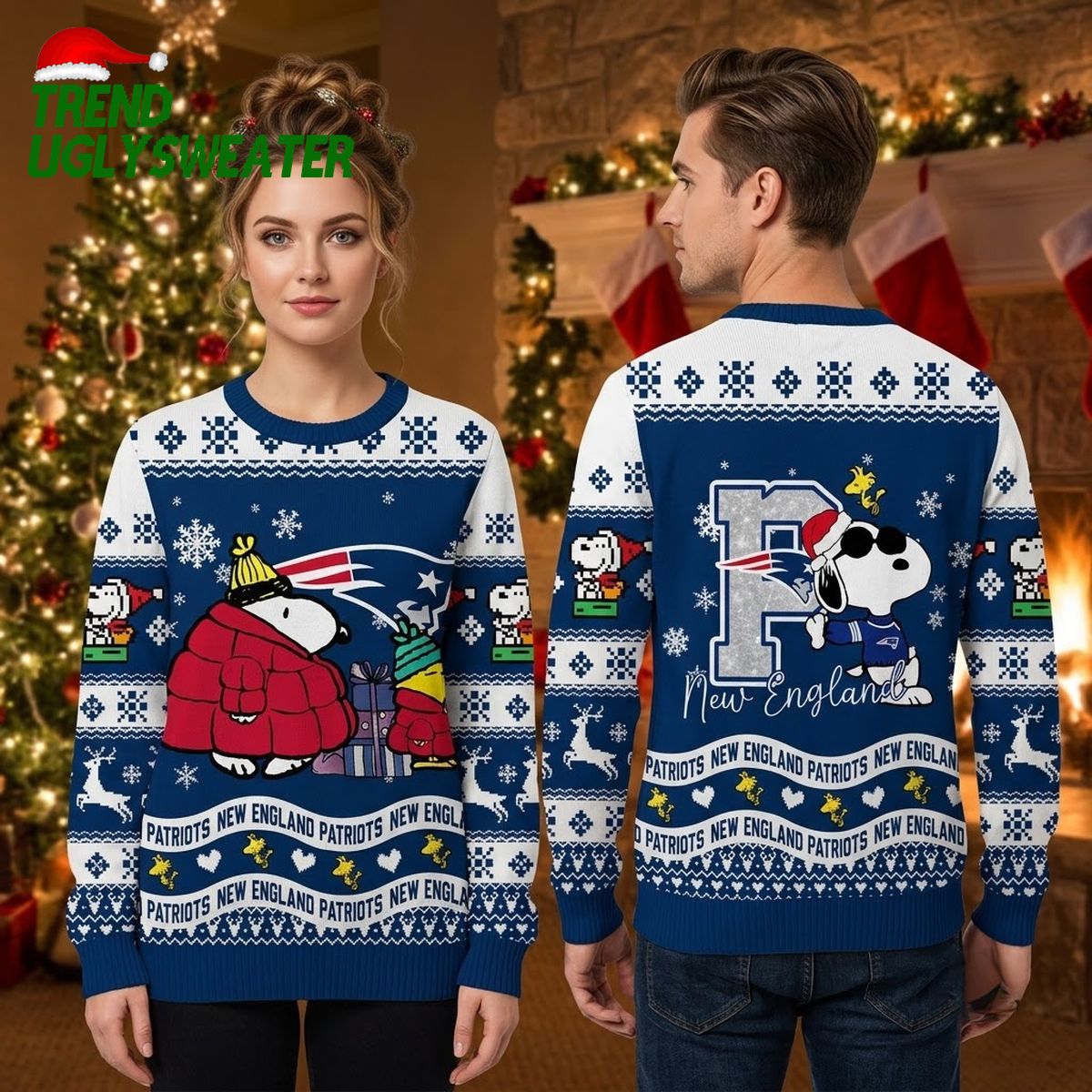 New England Patriots Snoopy Santa Hat Peanuts Ugly Christmas Sweater
