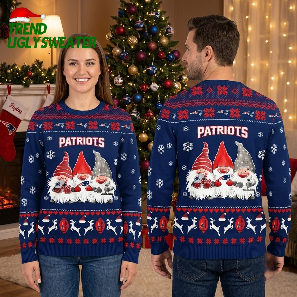 New England Patriots Three Christmas Gnomes Ugly Christmas Sweater