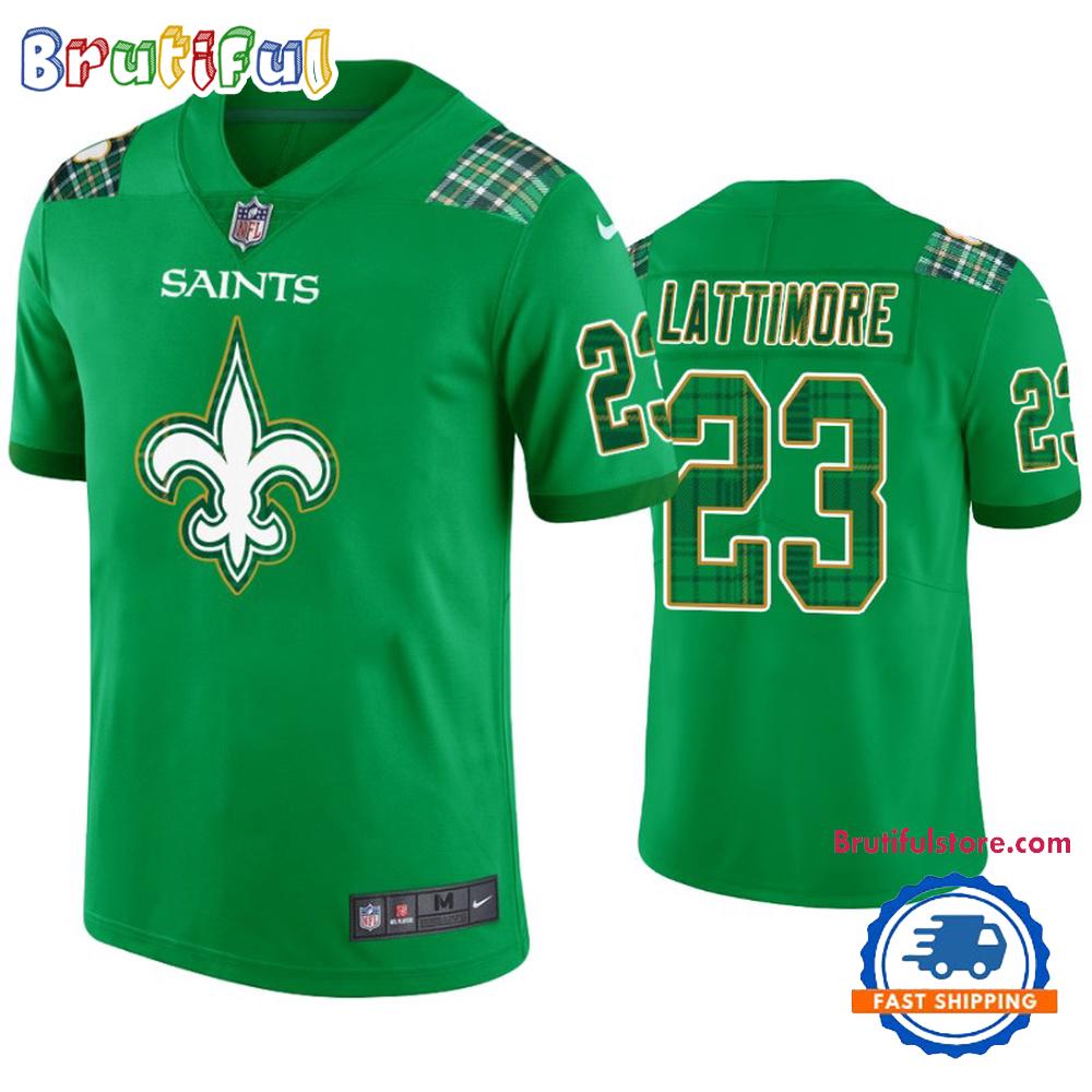 New Orleans Saints #23 Marshon Lattimore Jersey St. Patricks Day Kelly Green Lucky Football Jersey