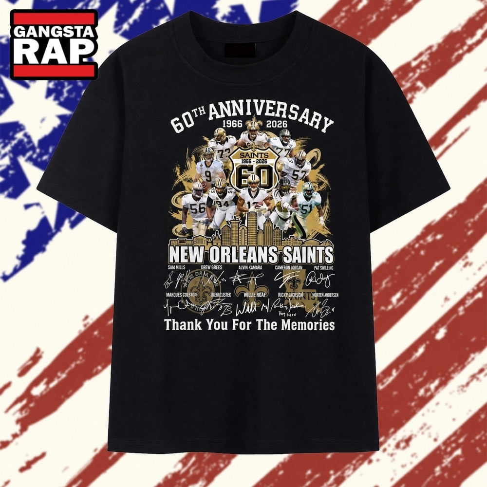 New Orleans Saints 60th Anniversary 1966 2026 Legends Signatures T Shirt