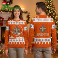 New Orleans Saints Fleur De Lis Custom Name Orange Ugly Christmas Sweater