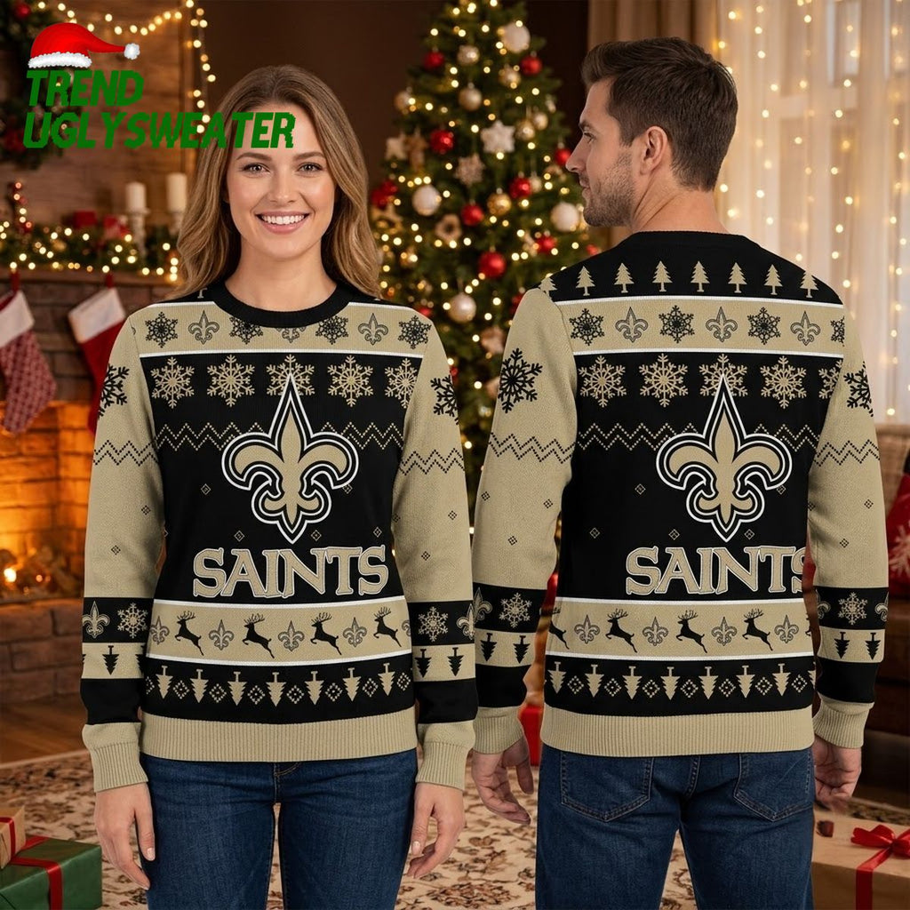 New Orleans Saints Fleur De Lis Reindeer Snowflake Game Day Gift Ugly Christmas Sweater