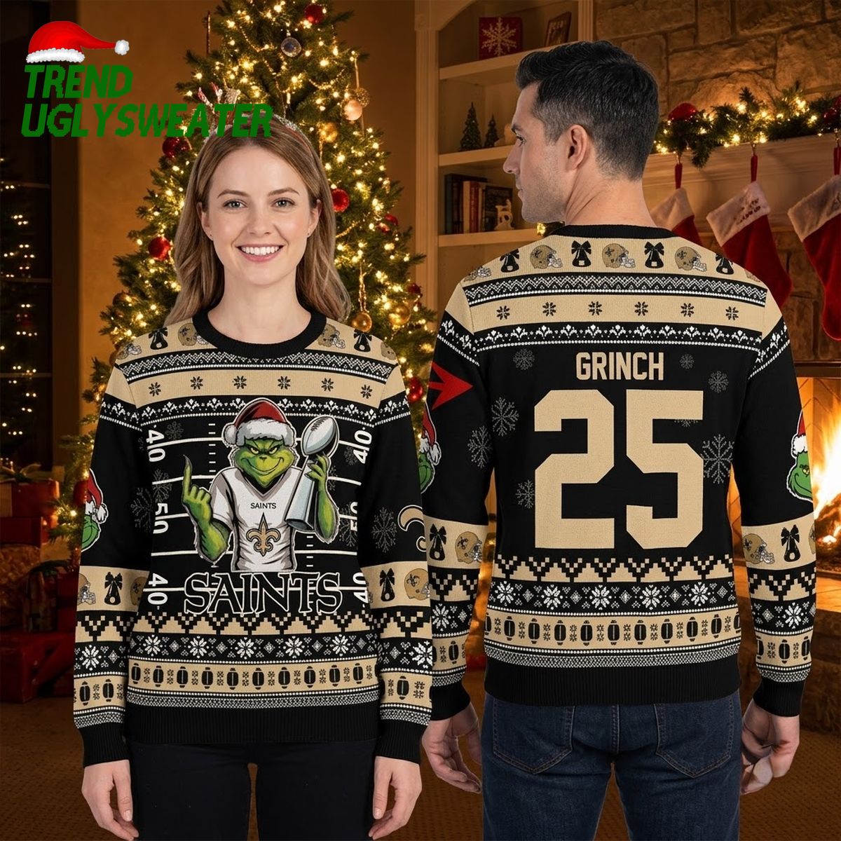 New Orleans Saints Grinch Football Player Number 25 Ugly Christmas Sweater