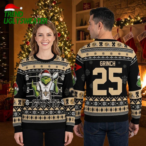 New Orleans Saints Grinch Football Player Number 25 Ugly Christmas Sweater