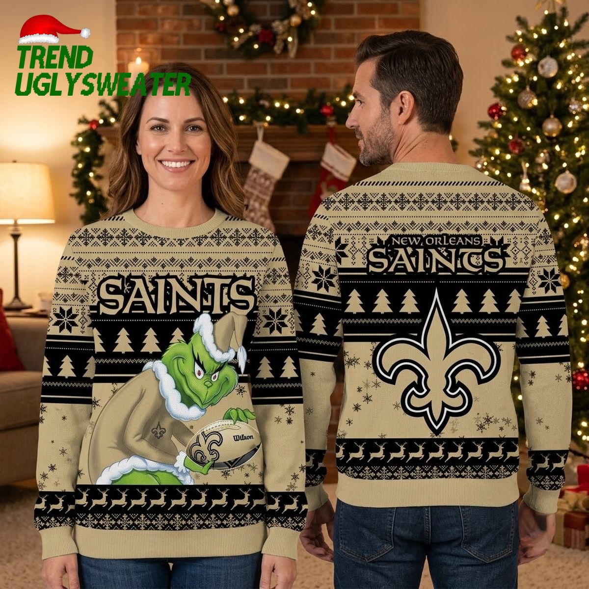 New Orleans Saints Grinch Playing Football Ugly Christmas Sweater