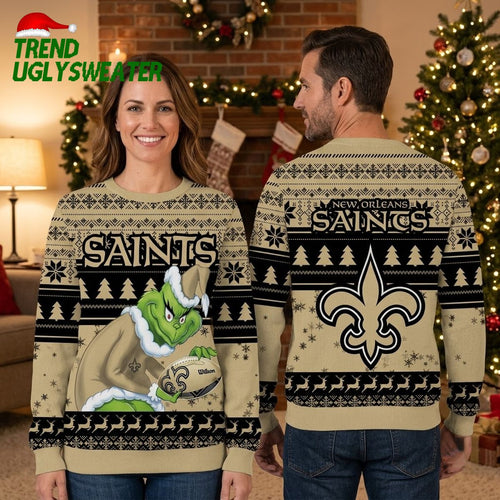 New Orleans Saints Grinch Playing Football Ugly Christmas Sweater
