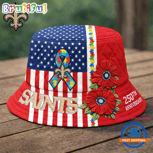 New Orleans Saints NFL Autism America 250th Anniversary Bucket Hat