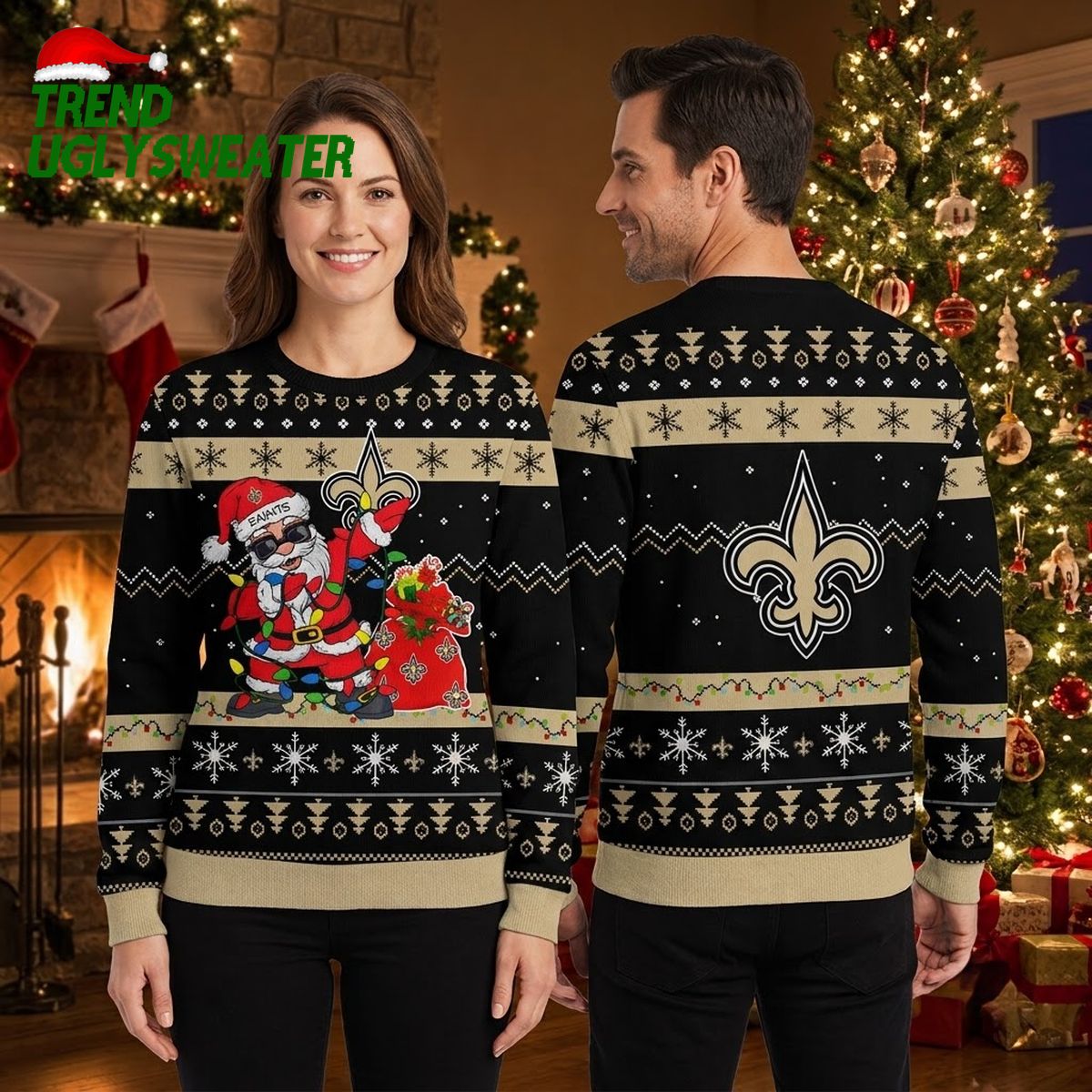New Orleans Saints Santa Claus Fleur De Lis Ugly Christmas Sweater