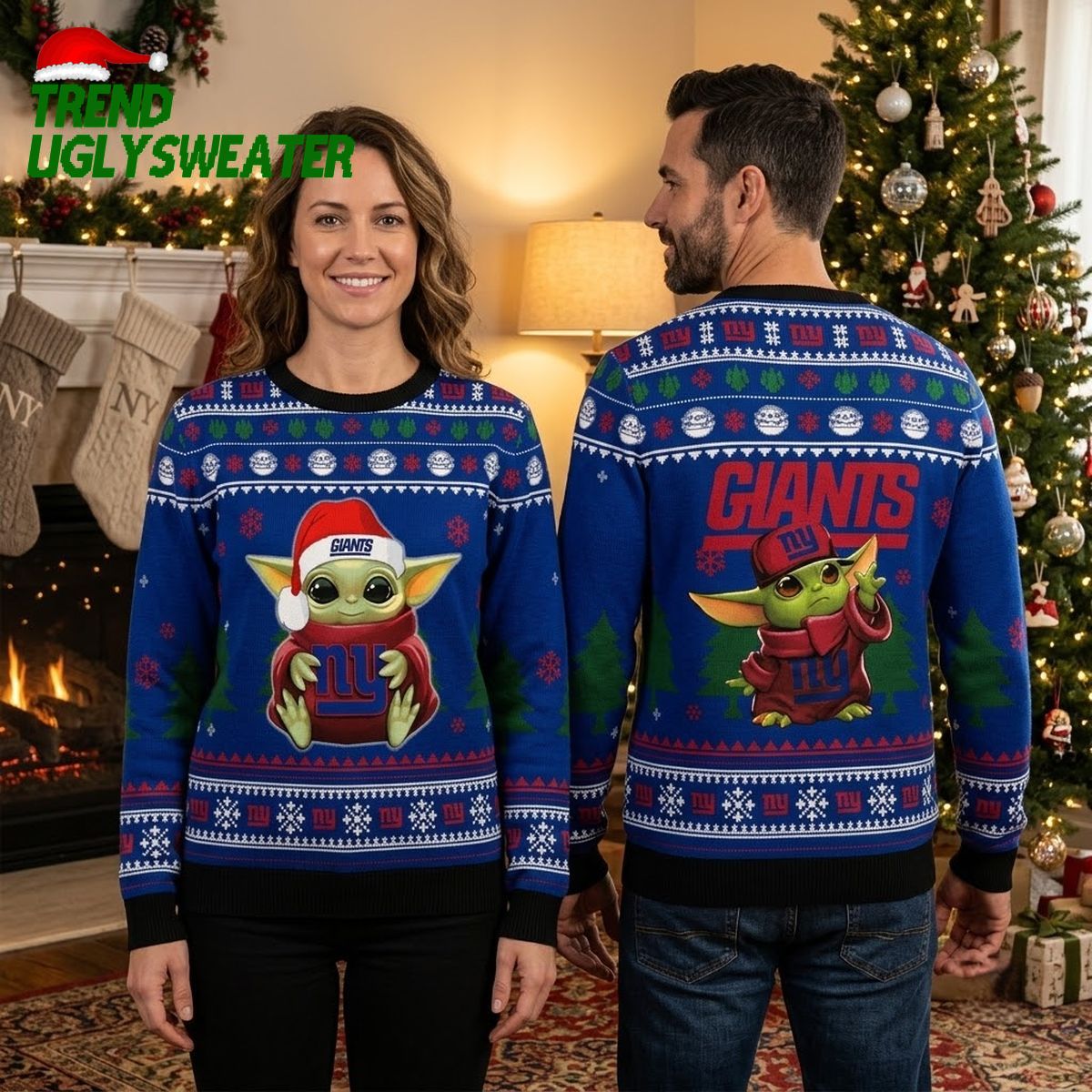 New York Giants Baby Yoda Santa Hat Ugly Christmas Sweater