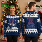 New York Giants Custom Name Santa Sleigh Logo Ugly Christmas Sweater