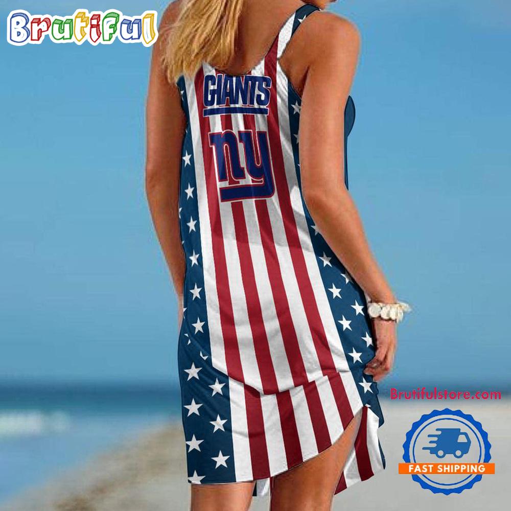 New York Giants In My Veins USA In My Heart Independence Day Women’s Summer Beach Sling Dress
