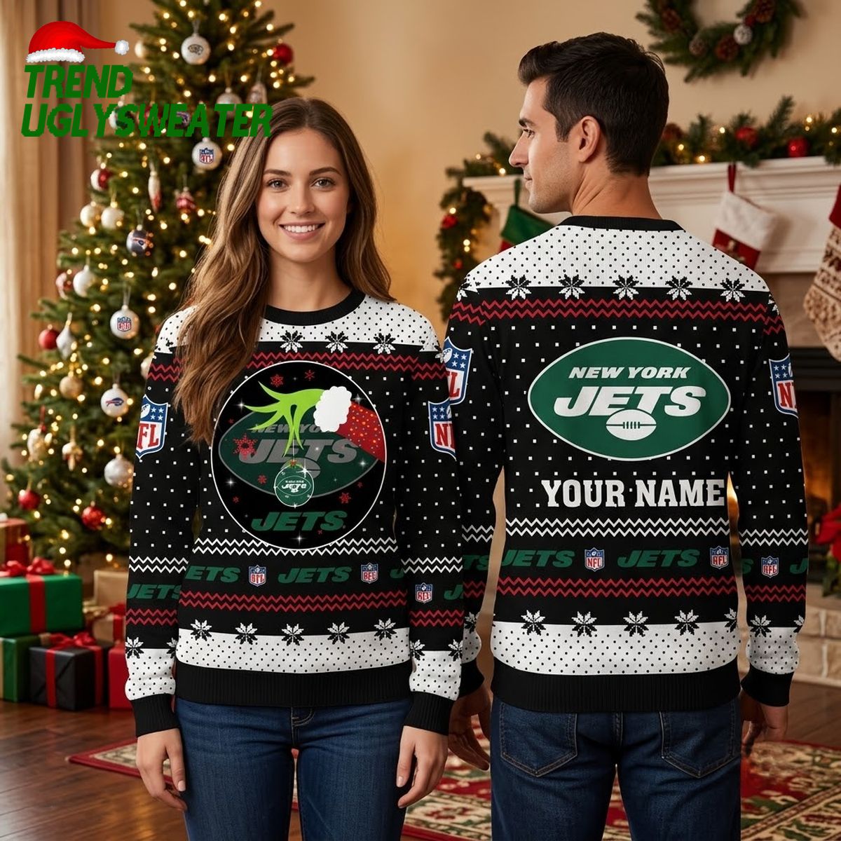 New York Jets Grinch Hands Personalized Ugly Christmas Sweater