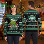 New York Jets Grinch Mascot Santa Hat Ugly Christmas Sweater