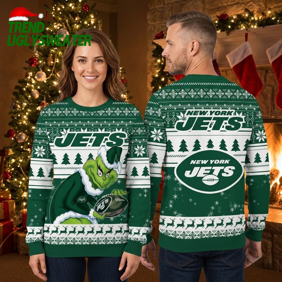 New York Jets Grinch Playing Football Ugly Christmas Sweater