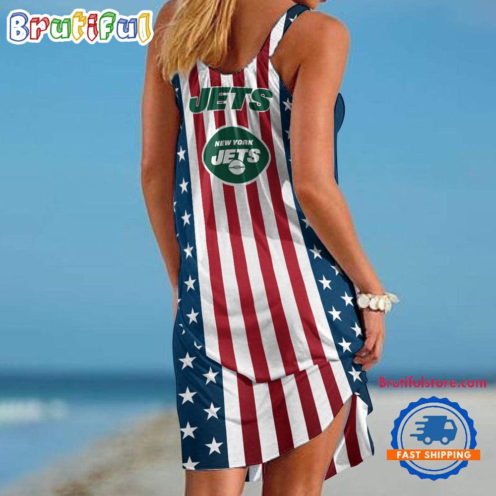 New York Jets In My Veins USA In My Heart Independence Day Women’s Summer Beach Sling Dress