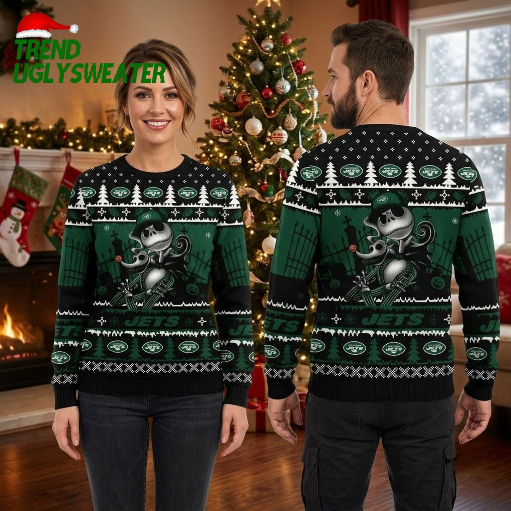 New York Jets Jack Skellington Football Ugly Christmas Sweater