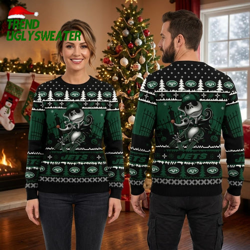 New York Jets Jack Skellington Football Ugly Christmas Sweater