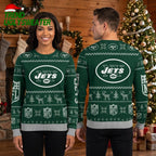 New York Jets Logo Reindeer Snowflake Pattern Ugly Christmas Sweater