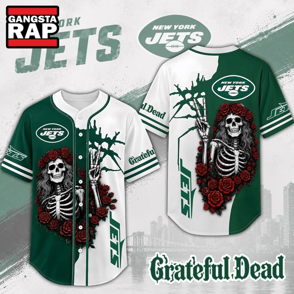 New York Jets NFL Game Day Grateful Dead Baseball Jersey Shirt
