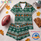 New York Jets NFL Harvest Huddle Short Sleeve Pajamas Set