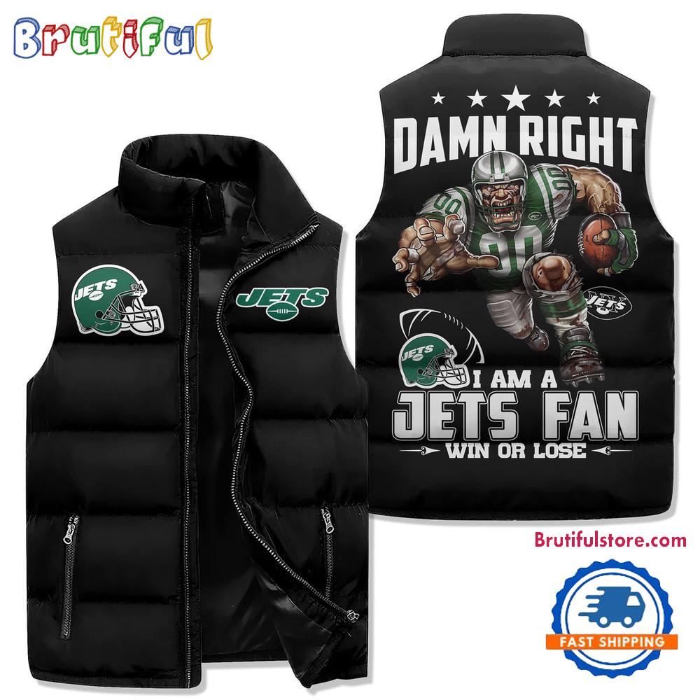 New York Jets Sporty Mascot Design Sleeveless Puffer Jacket