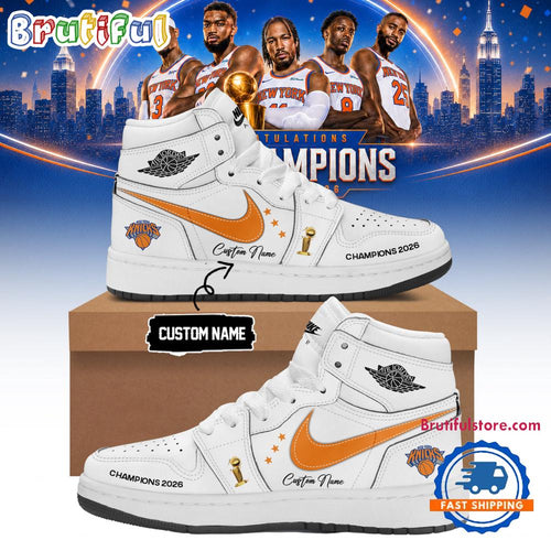 New York Knicks 2026 NBA Finals Champions White Air Jordan 1 Hightop Shoes