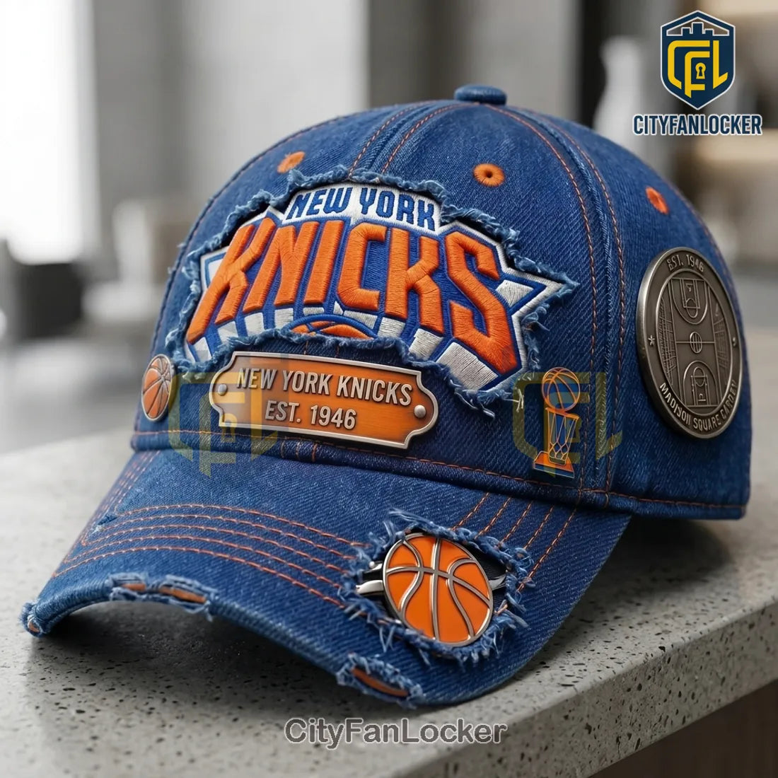 New York Knicks Denim Distressed Baseball Cap
