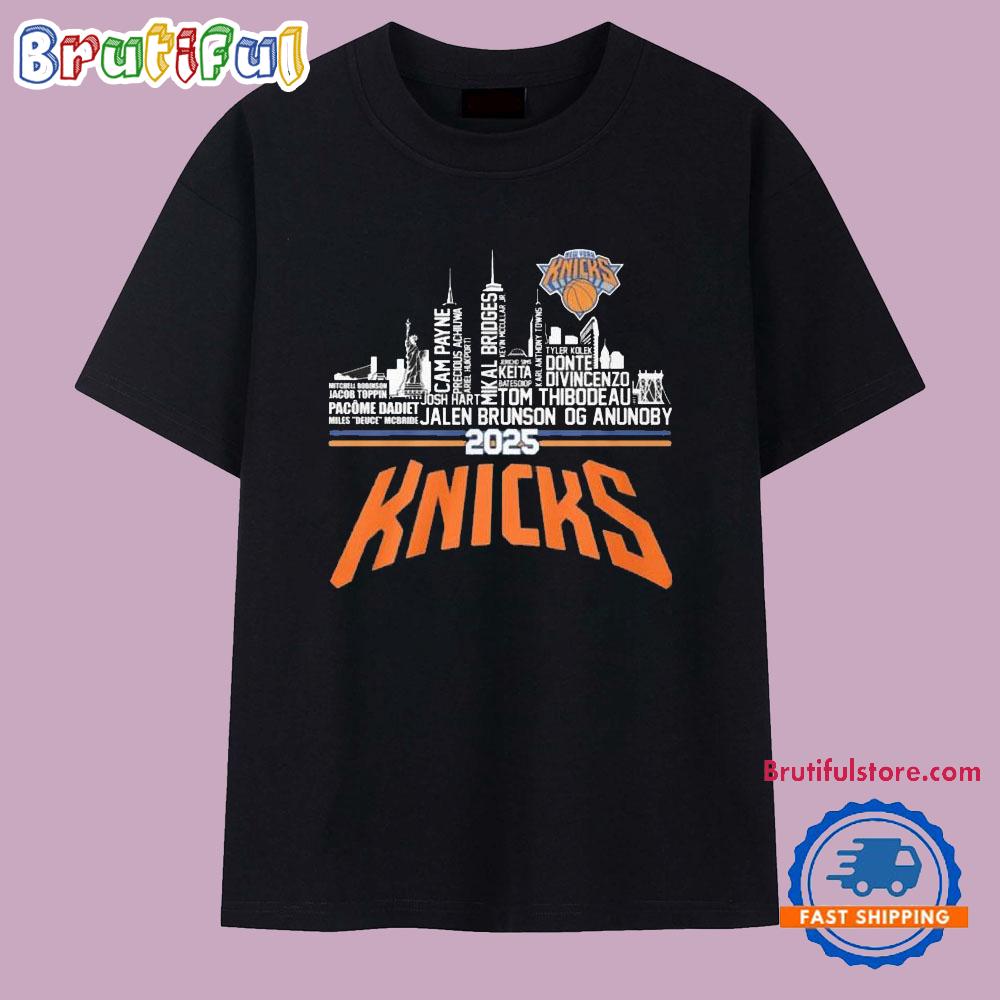 New York Knicks NBA 2025 Skyline Names Logo T Shirt