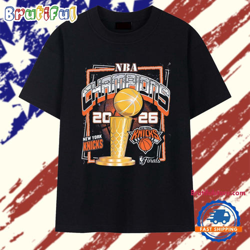 New York Knicks NBA Champions 2026 Finals Logo and Trophy T Shirt