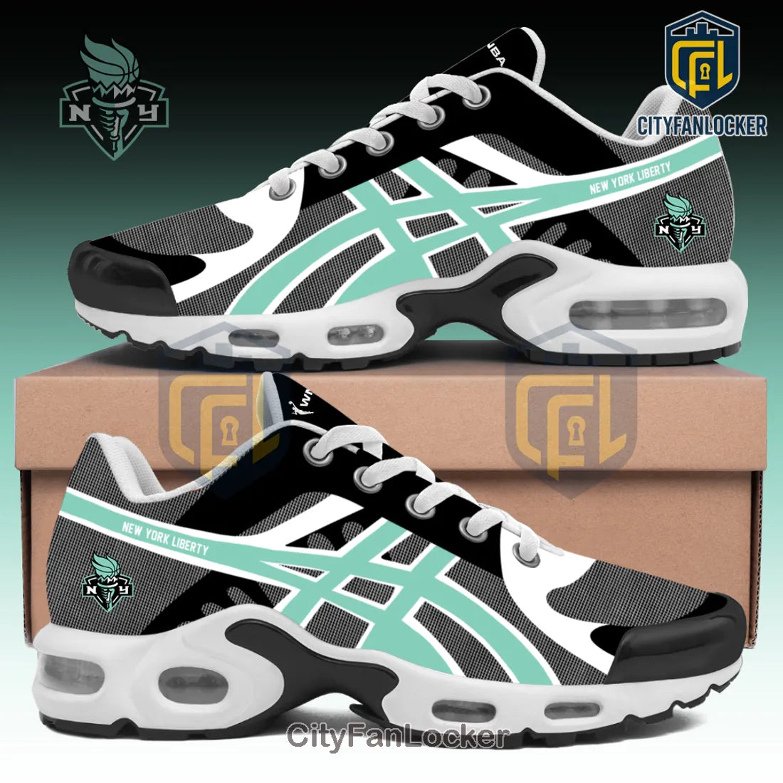 New York Liberty WNBA Black Teal Air Max Plus Sneakers