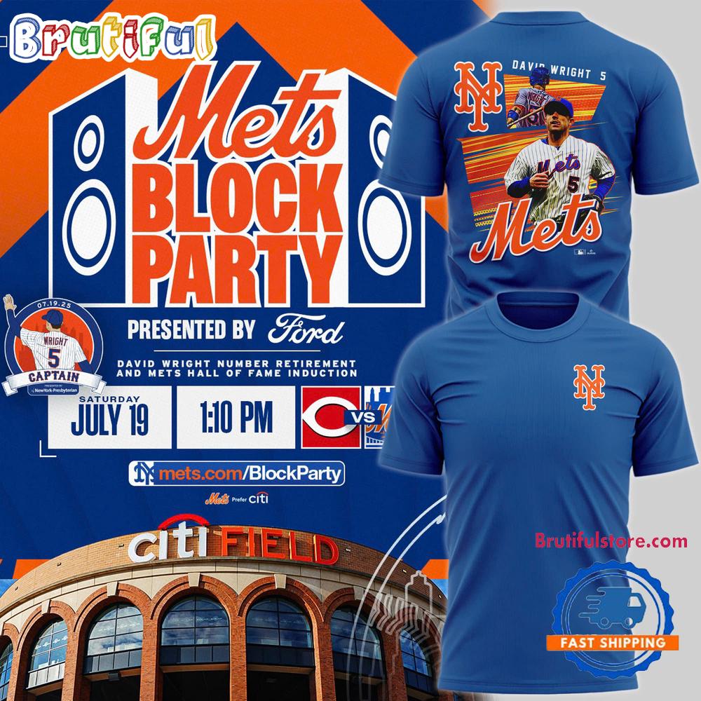 New York Mets Block Party David Wright 2025 Navy T Shirt