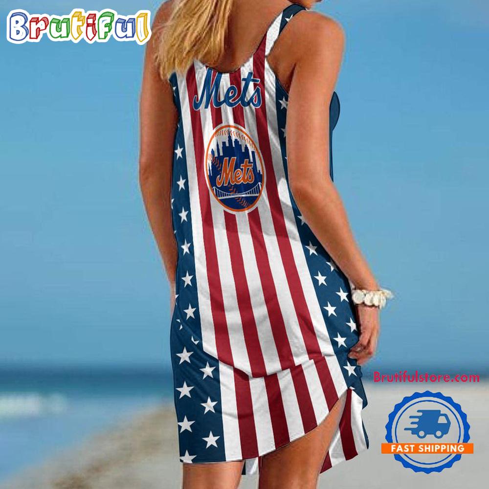 New York Mets In My Veins USA In My Heart Independence Day Women’s Summer Beach Sling Dress