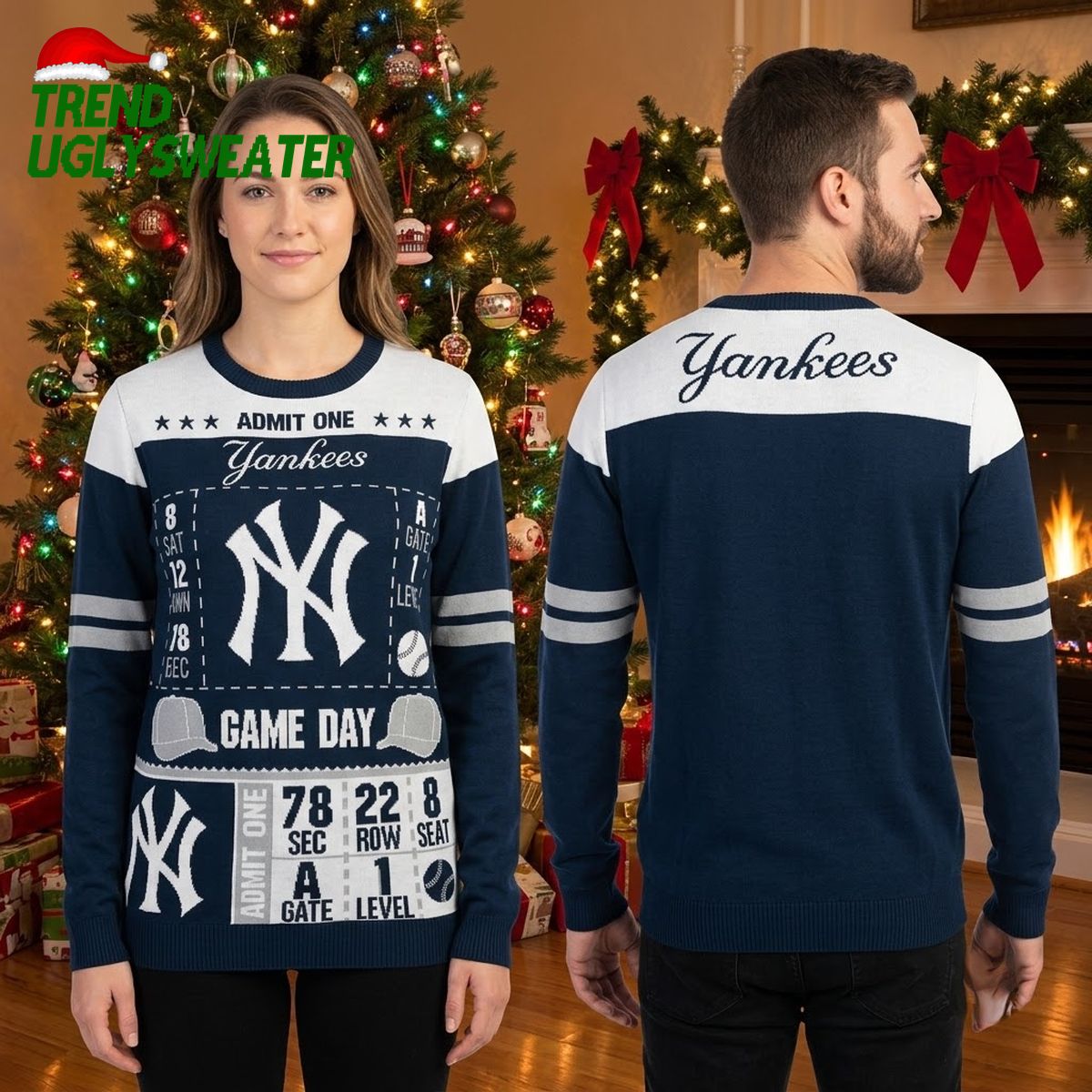New York Yankees Game Day Ticket Stub Navy Ugly Christmas Sweater