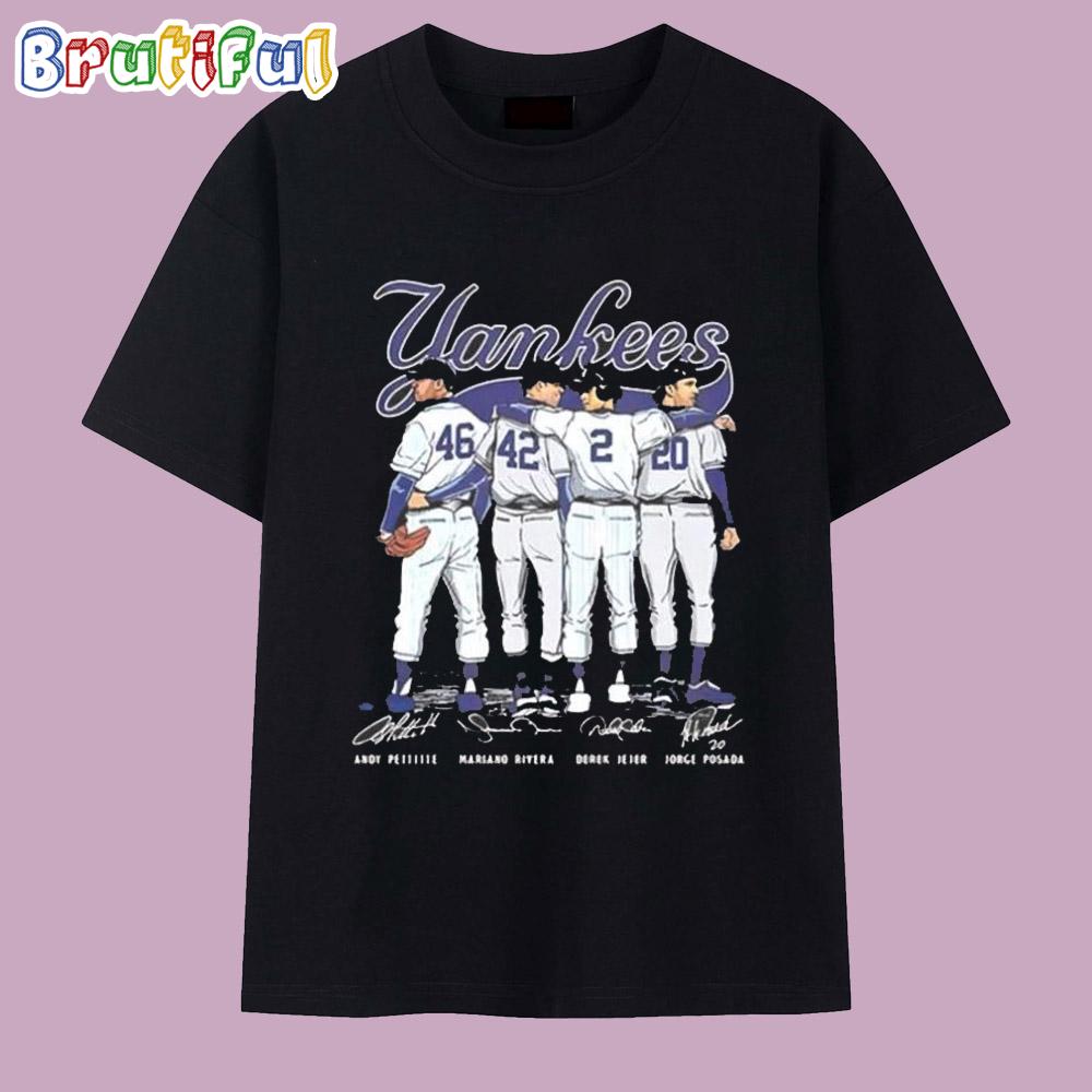 New York Yankees Pettitte Rivera Jeter and Posada Signatures T Shirt
