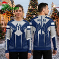New York Yankees Sleek Arrow Custom Name Navy Blue Ugly Christmas Sweater