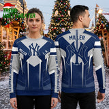 New York Yankees Sleek Arrow Custom Name Navy Blue Ugly Christmas Sweater