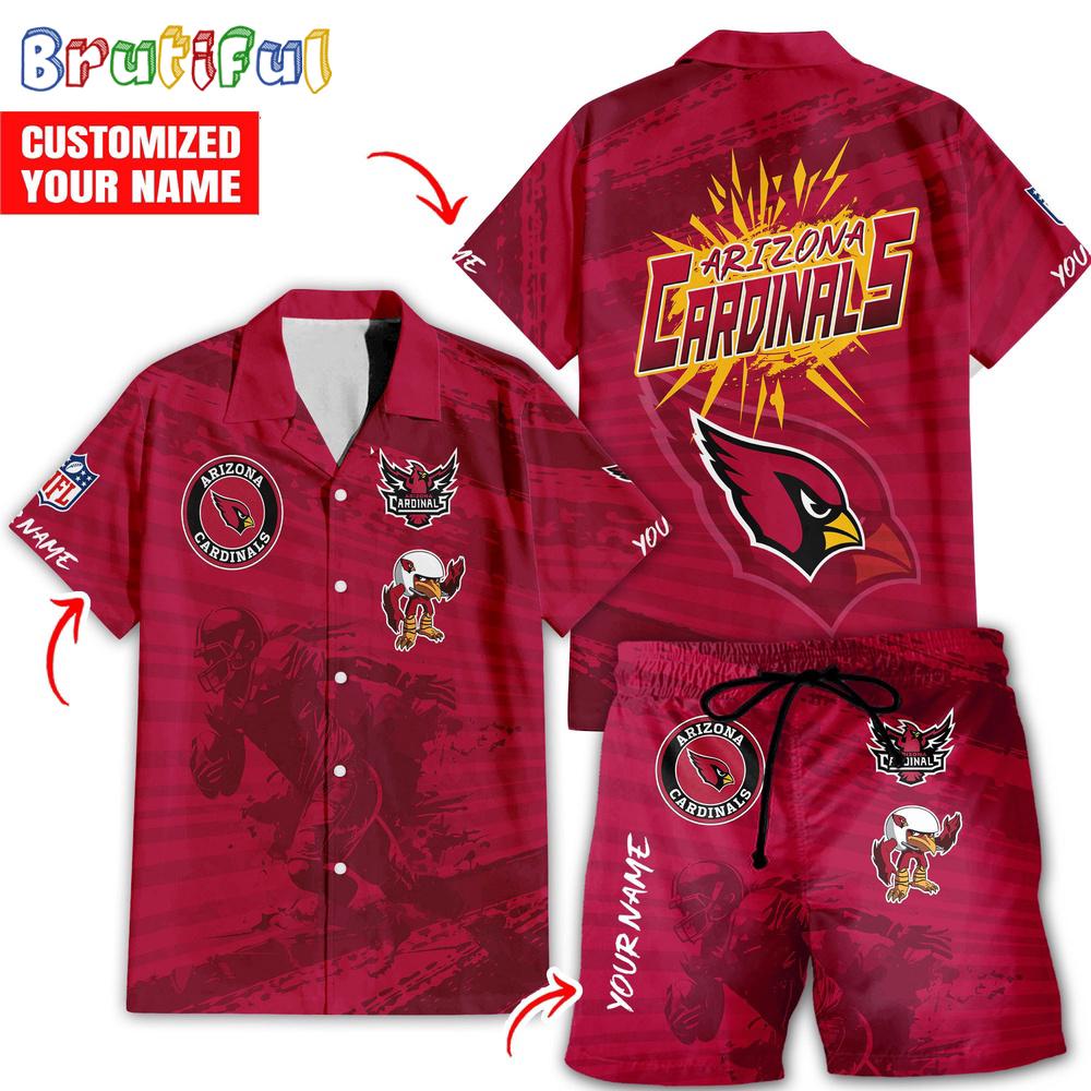 NFL Arizona Cardinals Combo Hawaiian Shirt And Shorts, Football Summer Beach Hawaiian Sets