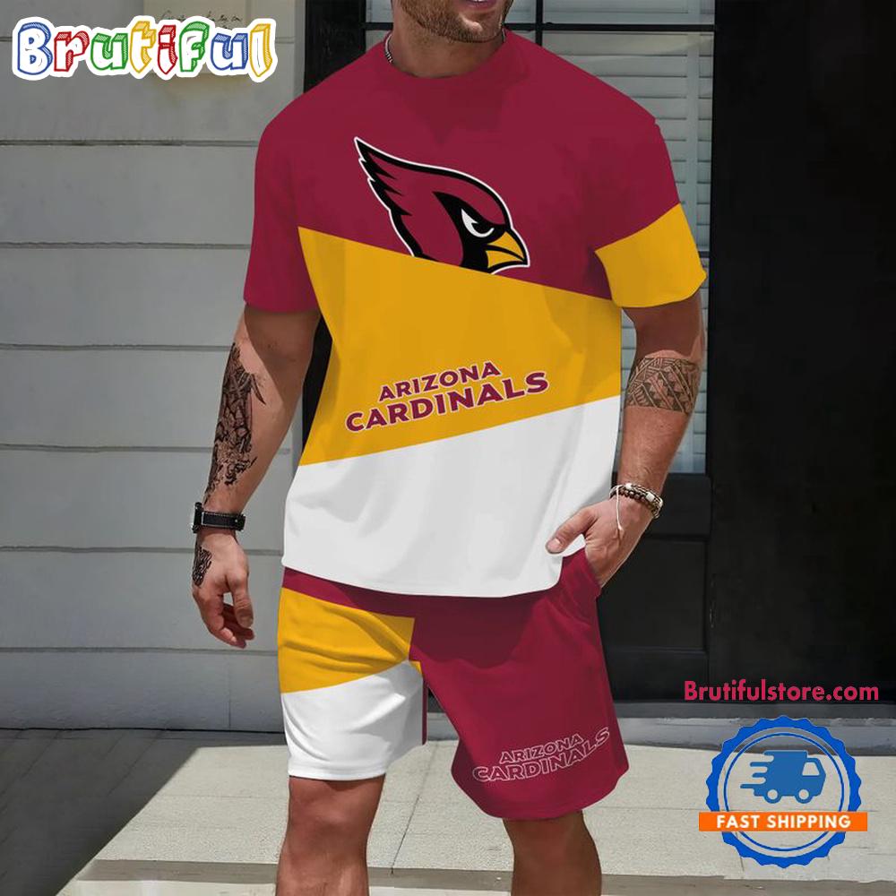 NFL Arizona Cardinals Divided Pattern Summer T Shirt And Shorts Set