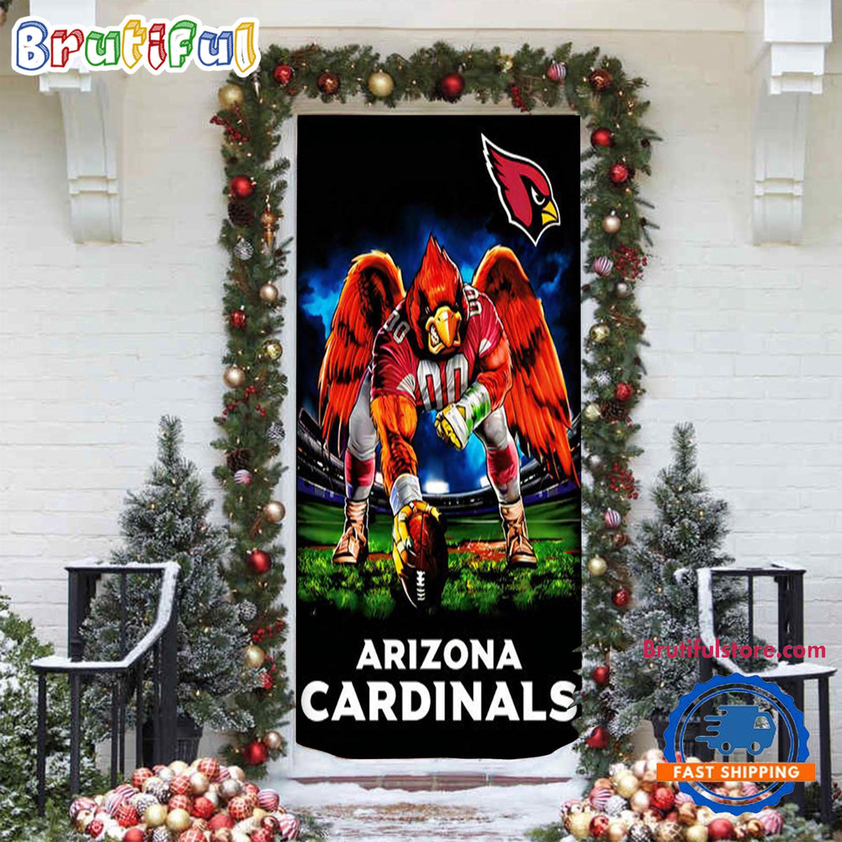 NFL Arizona Cardinals Football Team Christmas Door Cover, Football Christmas Door Wrap