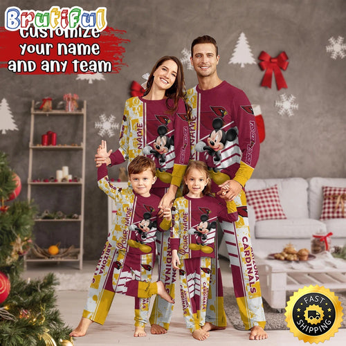 NFL Arizona Cardinals Pajamas Mickey Mouse For Family Custom Name Pajamas