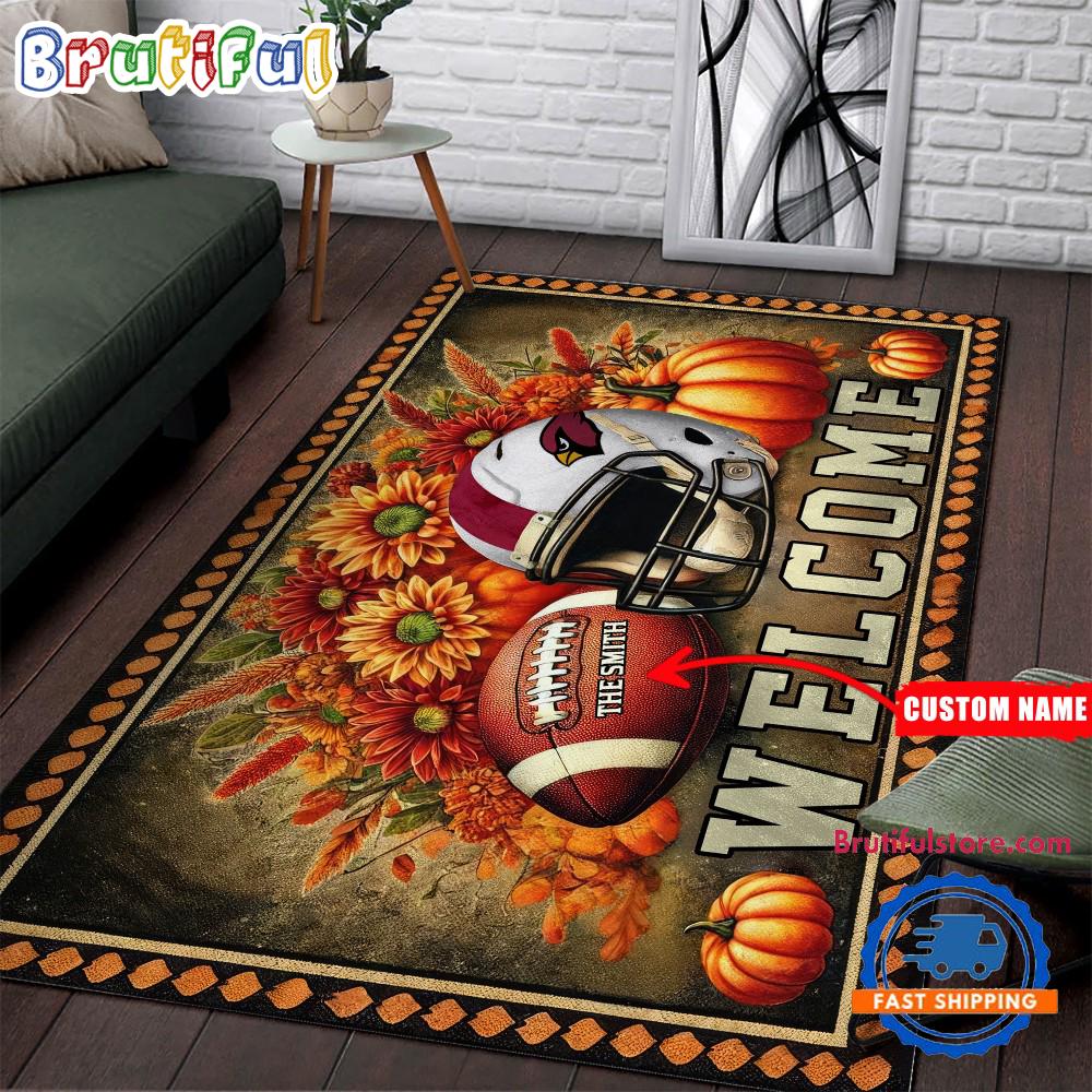 NFL Arizona Cardinals Pumpkin Flower Football Halloween Rectangle Rug