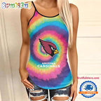 NFL Arizona Cardinals Rainbow Pattern Summer Women’s Criss Cross Tank Top