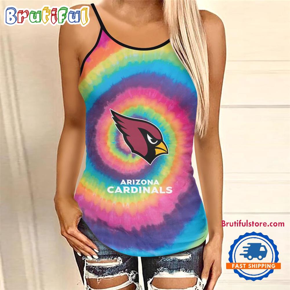 NFL Arizona Cardinals Rainbow Pattern Summer Women’s Criss Cross Tank Top