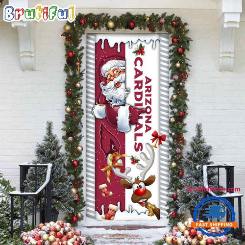 NFL Arizona Cardinals Santa Reindeer Merry Christmas Door Cover, Football Christmas Home Decor