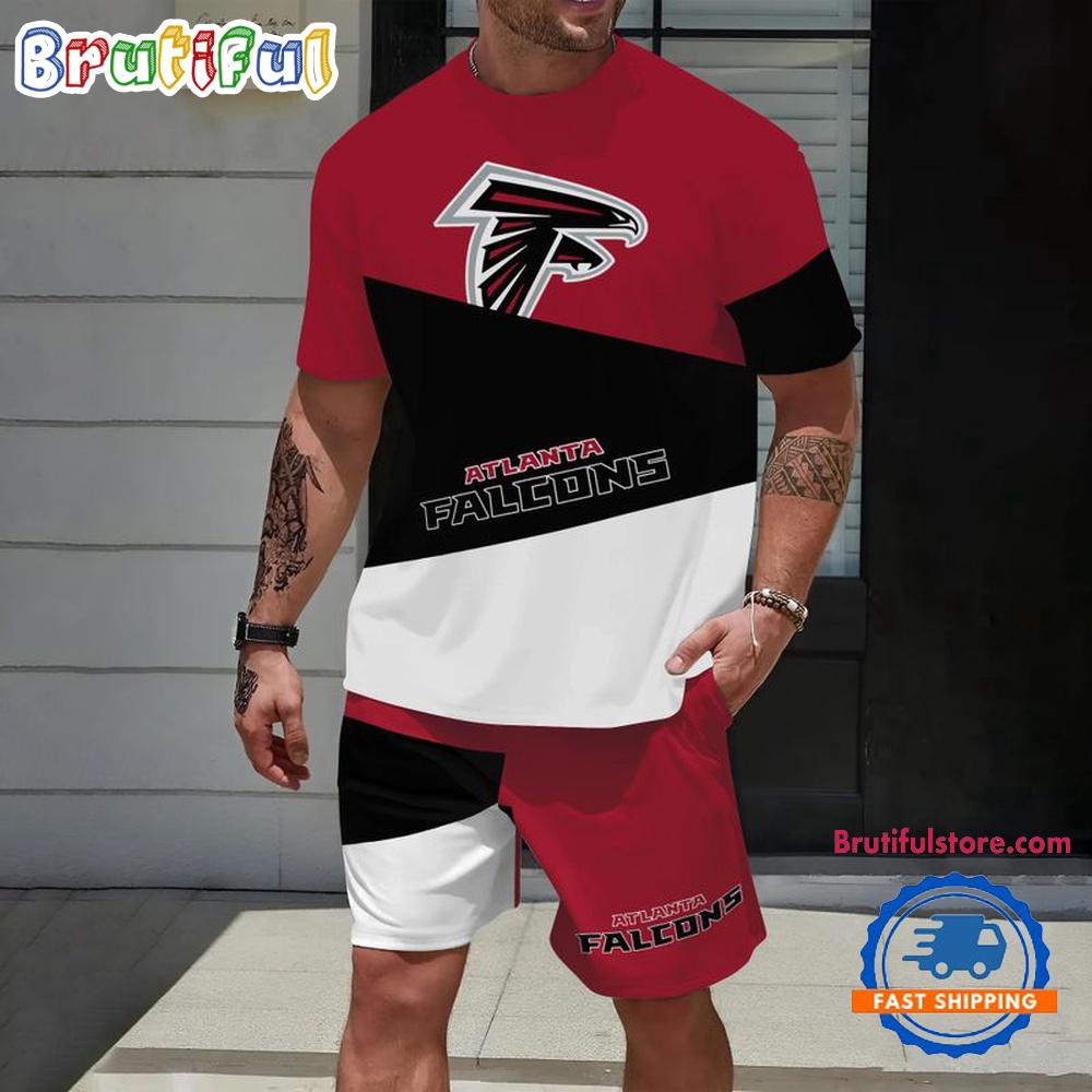 NFL Atlanta Falcons Divided Pattern Summer T Shirt And Shorts Set