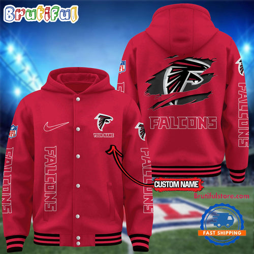 NFL Atlanta Falcons Football New Season Design Hooded Baseball Jacket, Custom Name Sport Jacket