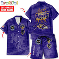 NFL Baltimore Ravens Combo Hawaiian Shirt And Shorts, Football Summer Beach Hawaiian Sets