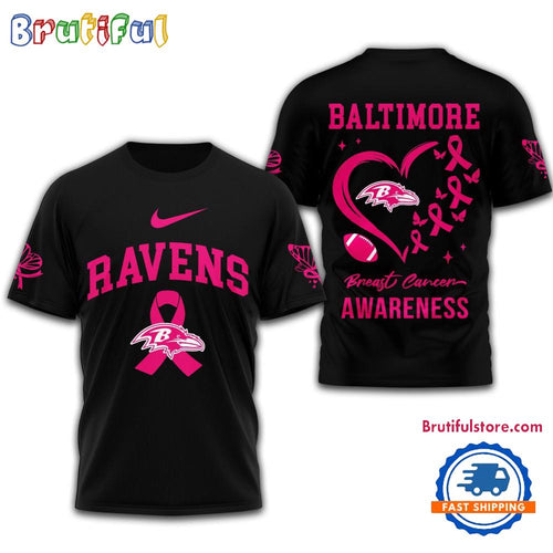 NFL Baltimore Ravens Football 2025 New Design Breast Cancer Awareness 3D Shirt