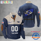 NFL Baltimore Ravens Football Team Custom Name And Number Buttoned Collar Sweatshirt
