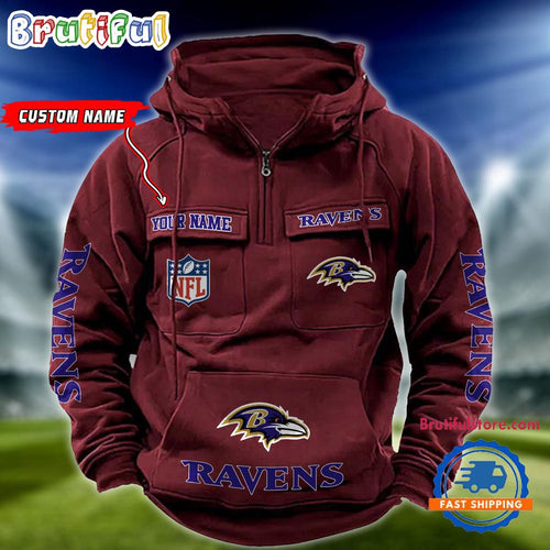 NFL Baltimore Ravens Football Team Custom Name Cargo Hoodie